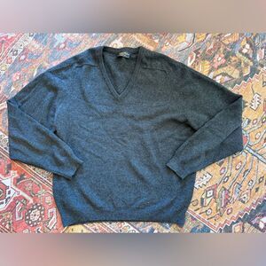 VTG Brooks Brothers Pure Lambswool Sweater Mens Gray V Neck XL Great Britain